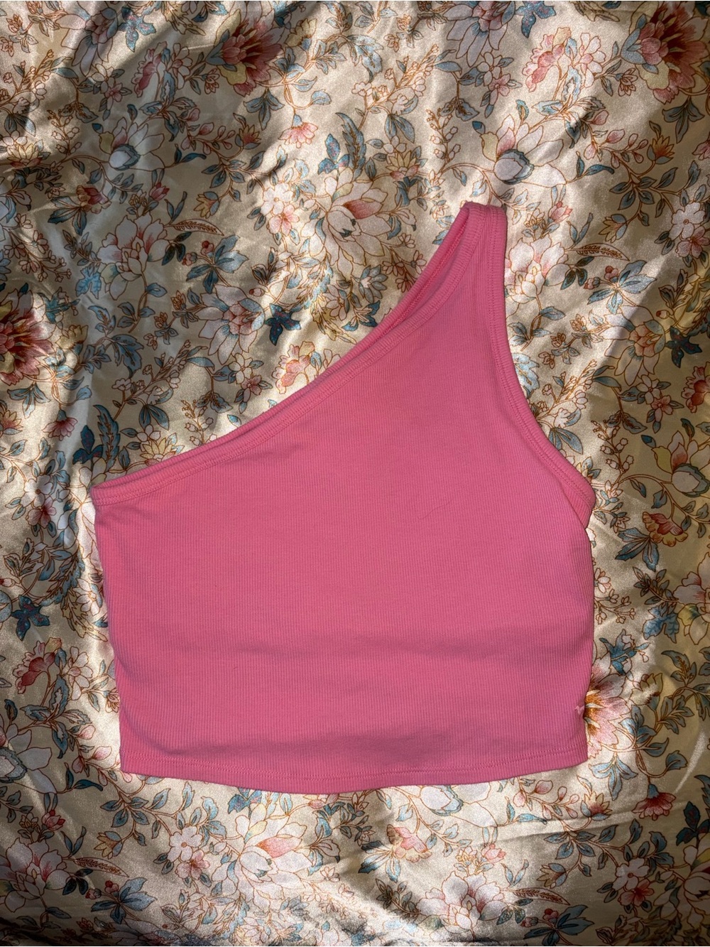 PINK Victoria's Secret One-Shoulder Hot Pink Ribbed Crop Top